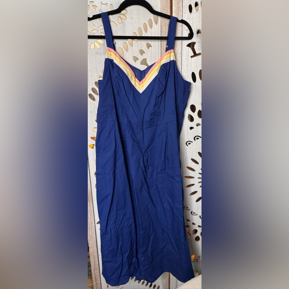 ModCloth Navy Dress with Pink and Yellow Chevron Trim